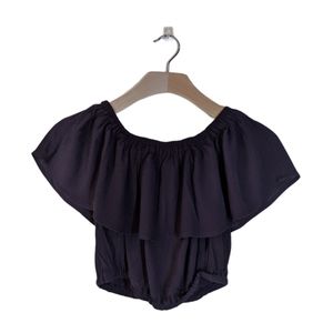 Black Off The Shoulder Ruffle Front Crop Top